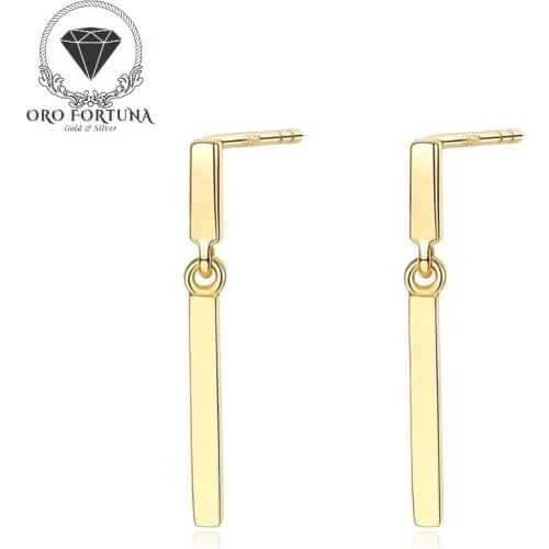 14K Gold Minimalist Post Bar Drop Earrings for Women