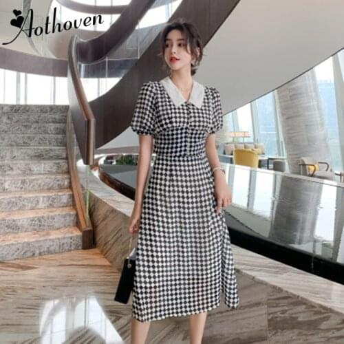 2 Piece Set Women Chiffon Classy Plaid Suit Summer Short Sleeve Peter Pan Collar Blouse Tops and Midi Skirt Crop Top And Skirts