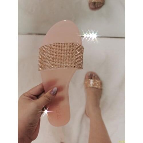 New Summer Women Crystal Slippers Woman Bling Flat Soft Female Candy Color Flip Flops Outdoor Ladies Slides Hot Beach Shoes