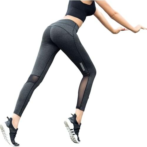 High Waist Lift-Hip Yoga Fitness Pants Women Nine Points Mesh Leggings Sexy Outdoor Running Quick-Dry Tight Stretch Sports Pants