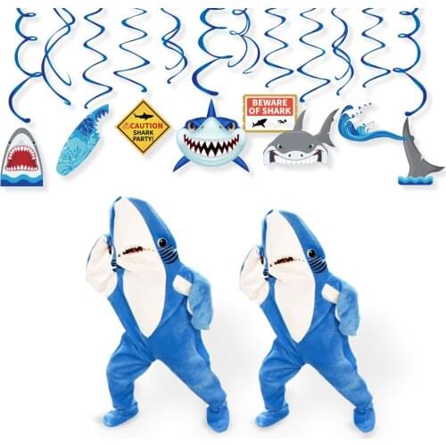 Blue Shark Theme Birthday Party Favors Kids Party Cartoon Shark Spiral Hanging Swirl Decoration Baby Shower Party Supplies XL078