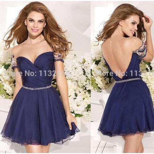 Modern navy backless chiffon homecoming dress, Sexy mini homecoming dress,Discount cocktail dress, Mini black Party dress 2017