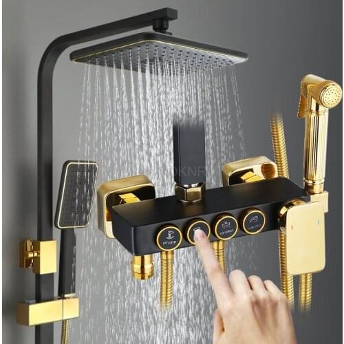 European style shower set household copper body faucet bathroom shower pressurized shower nozzle black gold shower