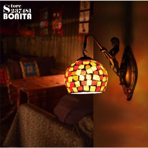 Vintage wall lamp for home Mosaic Glass Wall Light Handmade Bohemian Bedroom Bedside sconces light