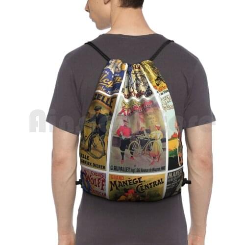 Bicycles Vintage Collage Backpack Drawstring Bag Riding Climbing Gym Bag Vintage Bikes Bike Bicycle Old School Collage Sport