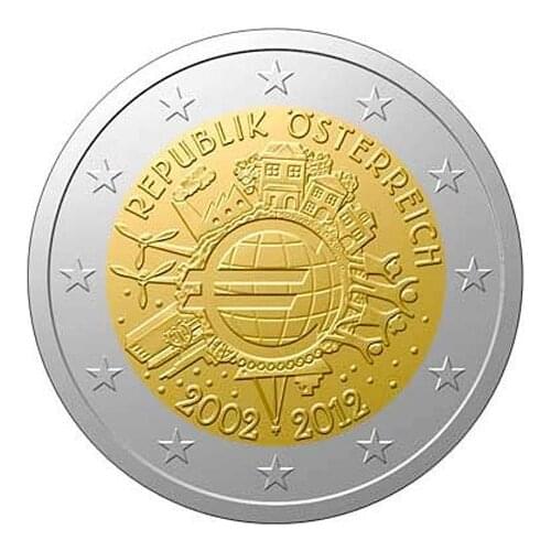 Austrian 2012 Currency 10th Anniversary 2 Euro Commemorative Coin Unc 100% Real Genuine Original Coins