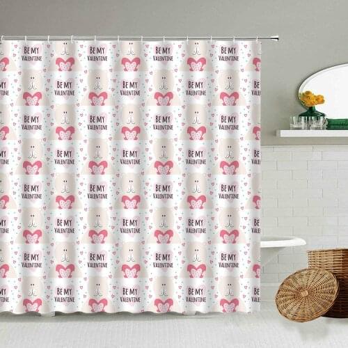 Cartoon Bear Love Bunny Shower Curtain Pink Cute Girl Bathroom Waterproof Polyester Curtains Home Wall Decoration With Hook Set