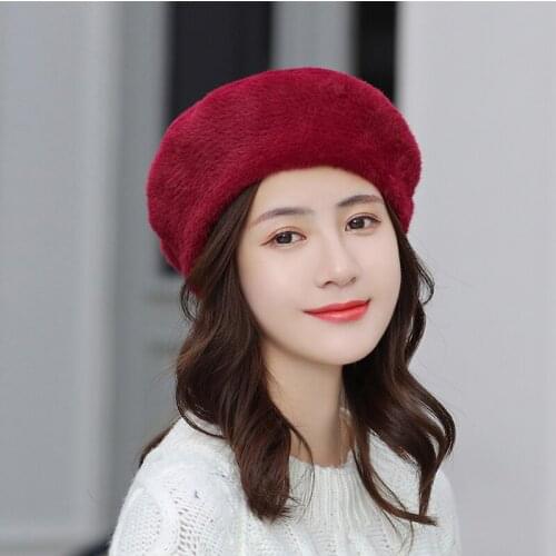 Winter Simple Berets Women Imitation Mink Fur Soft and Delicate Hats Casual Solid Color Autumn Hat Female Bonnet Boina Feminino