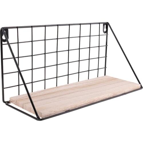 1Pc Metal & Wooden Wall Hanging Rack Shelf Holder Cabinet for Flower Pot Gadgets Hold