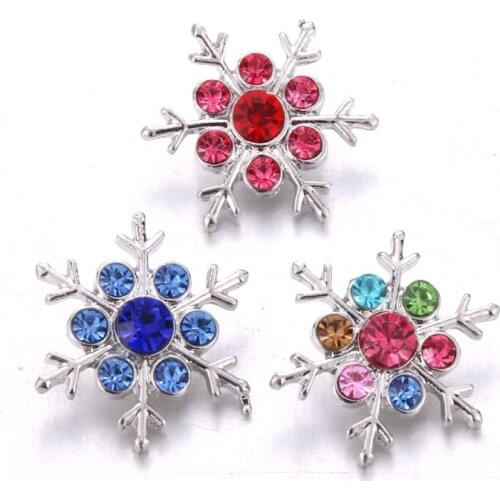 10pcs/lot New Snap Jewelrys colorful Crystal snowflake 18MM Metal Snap Buttons for Snap Bracelets Women Christmas Jewelry