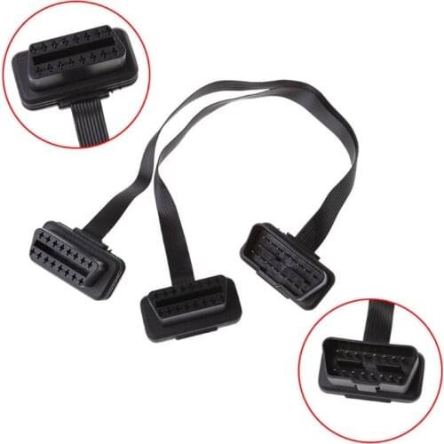 16 Pin OBD2 Male To Double Female Splitter Flat Thin Y Connector Extension Cable