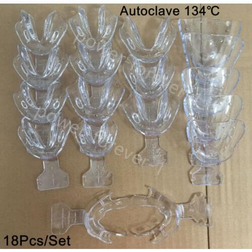 18pcs Dental Impression Trays Frame Cut Back Edentulous Jaw FCB 135℃ Clear