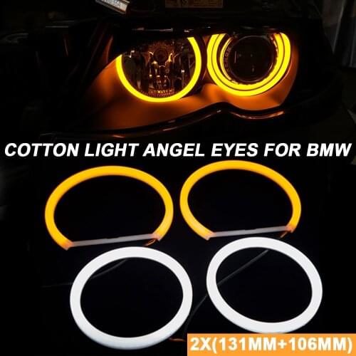 2x (131MM+106MM) LED Dual Color Cotton Light Halo Ring Kits for BMW E83 X3 E81 E82 E87 E88 E90 E91 Car Headlight Angel Eyes DRL