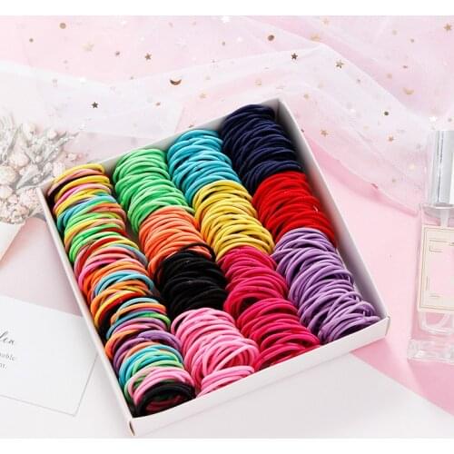 3cm 100PCS/Set Girls Candy Colors Nylon Elastic Hair Bands Children Rubber Band Headband Scrunchie Fashion Hair Accessories