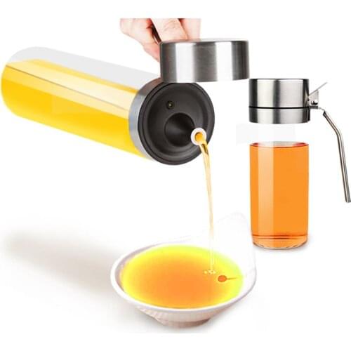 304 Stainless Steel Oil Pot Leadfree Glass Cruet Bottle Vinegar Soy Sauce Anti Leak Bottle Durable Oil Cans Kitchen Accessories