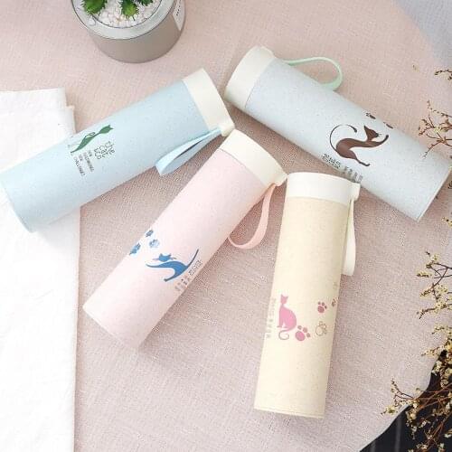 400ml Big cup mouth Plastic glass for girls literature art Wheat straw cup Childrens gift water cup Coffee Tea Bottle Gifts