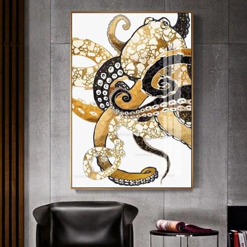 Abstract Metallic Octopus Sea Animal Modular Canvas Posters and Prints Painting Wall Art Picture for Living Room Home Decoration