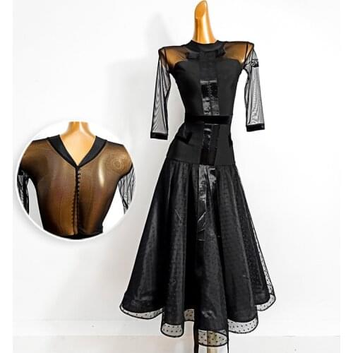 Ballroom Dance Dress Female Net Gauze Fish Bone Long Skirt Latin Modern Dance Costumes Ballroom Competition Dance Dress DN7074