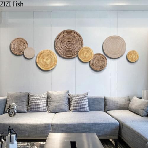 Bamboo Wall Decoration Wooden Wheel Hang Ornaments Simple Home Decor Modern Living Room Sofa Background Display Wall Hanging
