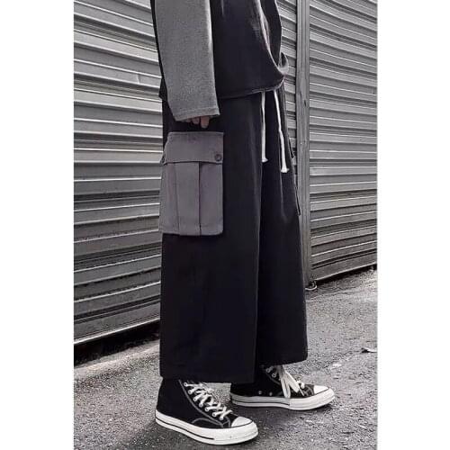 Men Cargo Pants Solid Pocket Loose Wide Leg Trousers Korean New Fashion Streetwear Male Oversized Casual Sweatpants Ropa Hombre