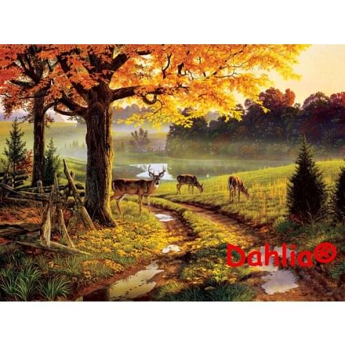 Scenery Needlework Autumn forest Embroidery DIY Aida Cross Stitch Kits 14CT Counted Unprinted Oil painting Home Decor Arts