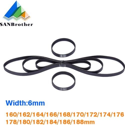 3D Printer Parts GT2 Closed Loop Timing Belt Rubber 2GT 6mm 160 162 164 166 168 170 172 174 176 178 180mm Synchronous Belts Part