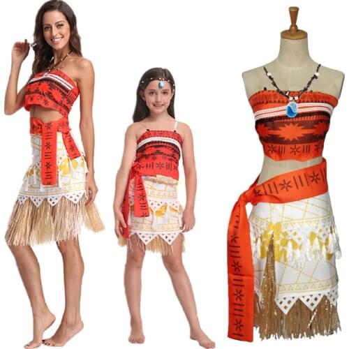 Kids And Adult Women Moana Holiday Costume Film Show Top Skirt Suit Child Fancy Cosplay Vaiana Dress Outfit For Baby Girls 4-9T