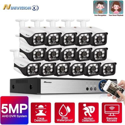 Home DVR NVR CCTV Monitoring Security Camera System Kit 16ch AHD DVR Video Surveillance Cameras System Ultra HD 5MP Camera Kit