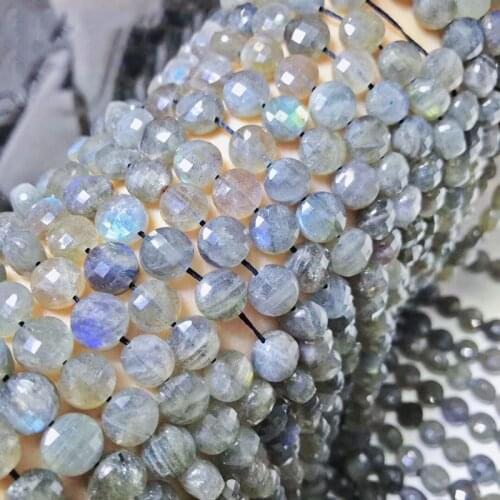 ICNWAY Natural 6x9mm Labradorite Faceted Coin Gemstone Beads for Silver 925 Jewelry Making DIY Necklace 15inch
