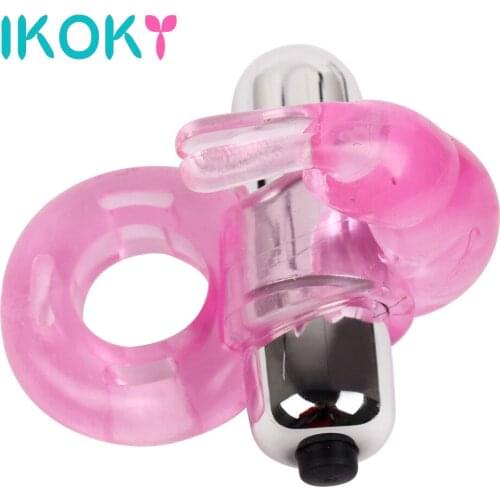 IKOKY Delay Ejaculation Penis Rings Adults Products Dildo Sex Toys for Men Male Cock Ring Rabbit Vibrator Silicone