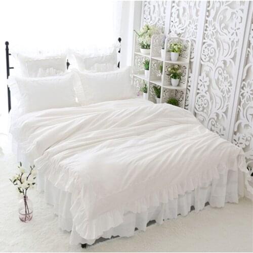 New big lace princess bedding set queen size elegant Embroidery ruffle duvet cover 100% cotton bed set home romantic bed sheet
