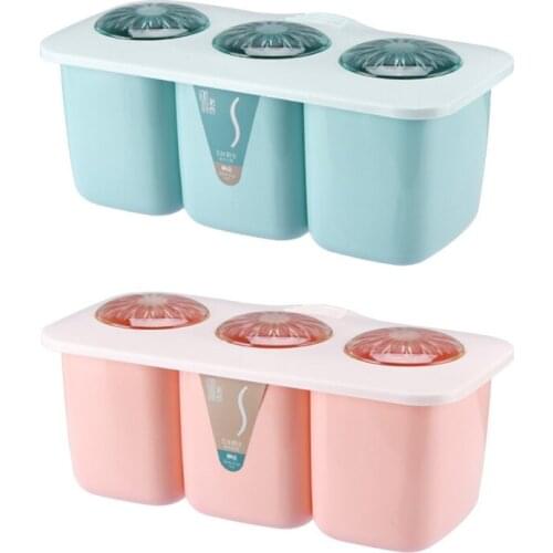 3 Grids Compartment Seasoning Box with Spoon and Clear Cover Storage Container Spice Jar Can Pot Organizer for Salt Sugar Condim