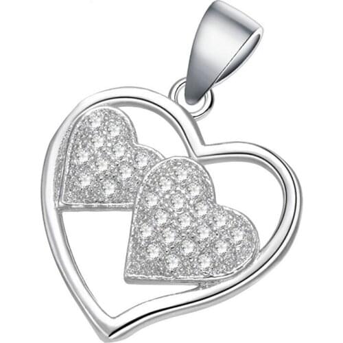 Copper Inlaid Zircon Double Heart Hollow Charm Necklace CZ Pendant No Chain Handmade DIY New Fashion Jewelry Making Accessories