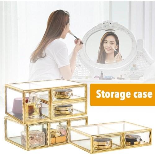 Metal Makeup Storage Box Drawer Jewelry Display Stand Detachable Cosmetic Storage Box Glass Organizer Dressing Table Decoration