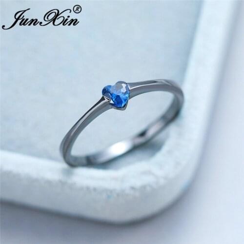 Cute Small Love Heart Ring Minimalistic Stacking Green Purple Blue Stone Wedding Thin Rings For Women White Gold Black Gold Ring