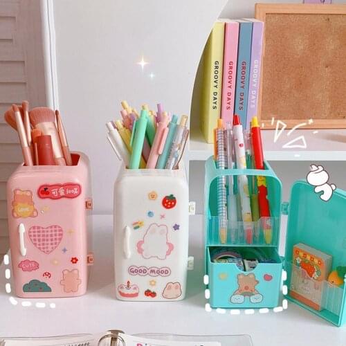 Kawaii Fridge Pencil Holder Pen Storage Box Creative School Stationery 1pc cute large-capacity desktop storage pencil case
