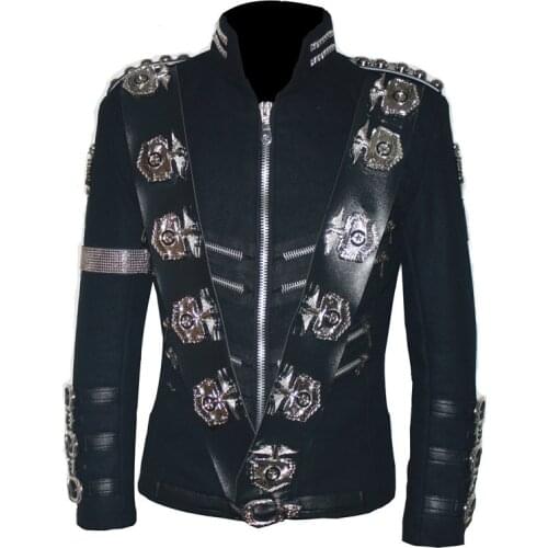 MJ Michael Jackson BAD JACKET WITH SILVER EAGLE BADGES Punk Jacket Performance Collection- (ALL SIZES