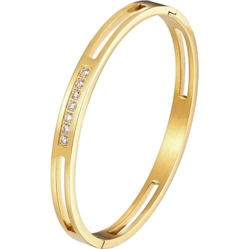 Fashion Luxury Crystal Jewelry Hollow Smooth Stainless Steel Bracelet Ladies Bracelet Party Wedding Gift Wholesale