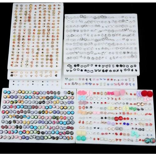 100Pair Women Acrylic Crystal Small Stud Earrings Set Girls Child Heart Star Animal Moon Crown Plastic Geometric Earring Jewelry