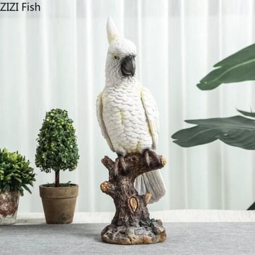 Nordic Parrot Sculpture Painted Bird Statue Living Room Decoration Ornaments Resin Figurines Animal Artwork Vintage Home Decor