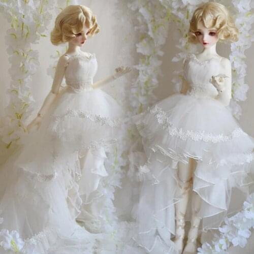 NEW Classics White Lace Trailing Wedding dress 1/3 1/4 BJD SD MSD Doll Clothes