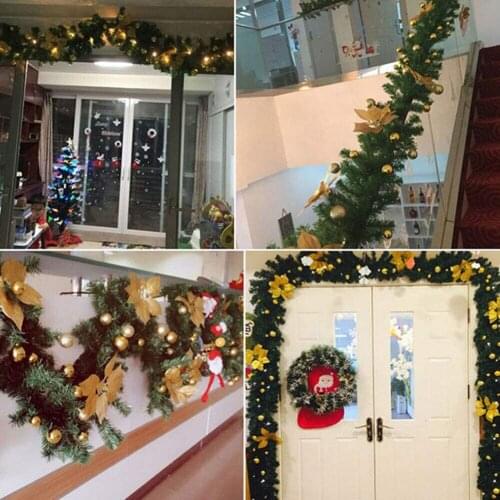 Christmas Decoration Rattan Door Hanging with Light Strip 2.7m Artificial Flower Vine Green Garland Wedding Party Xmas Ornament