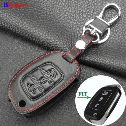 Bilchave 3 Buttons Flip Remote Car Hand-stitched leather Case Cover Fob For Hyundai I10 I20 IX25 IX35 IX45 Elantra Accent