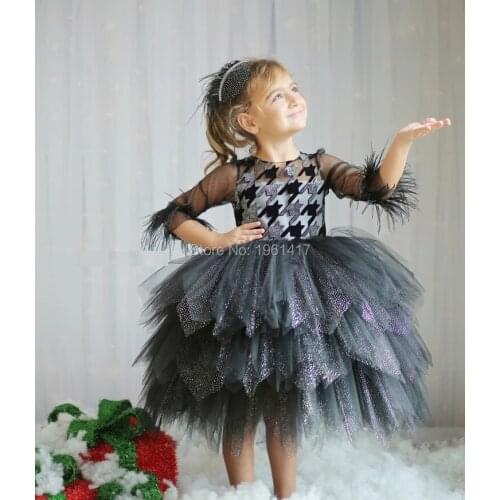 Bling Bling Shiny Three Quarter Flower Sleeve Girl Dress Off Shoulder First Communion Dresses For Girls Custom