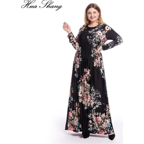 Plus Size Dresses For Women 4xl 5xl 6xl Summer Female O Neck Long Sleeve Floral Print Casual Dress Ladies Tunic Maxi Long Dress