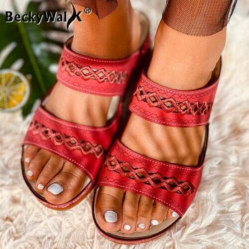 Large Size Women Sandals 2021 Summer Ladies Shoes Slip On Cutouts Sandals Women Flat Casual Shoes Woman Beach Slide WSH3627