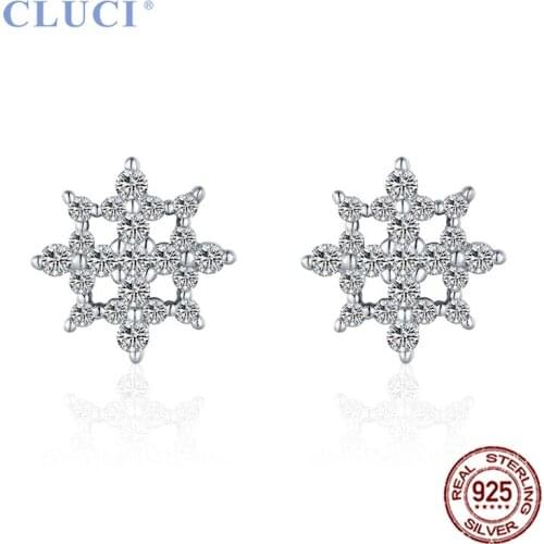 CLUCI 925 Silver Shining Flower Zircon Earrings Jewelry for Women Wedding Engagement Fashion Sterling Silver Earrings DE022SB