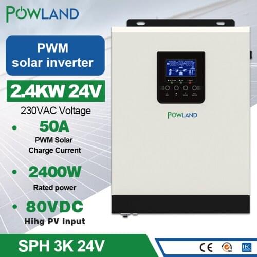 Solar Inverter 3kva Pure Sine Wave 24V 220V Hybrid Inverter Built-in 50A PWM Solar Charge Controller Battery Charger inversor