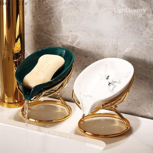 Light Luxury Ceramics Leaf Shape Soap Box Bathroom Soap Holder Dish Storage Plate Tray Bathroom Shower Supplies Bathroom Rack