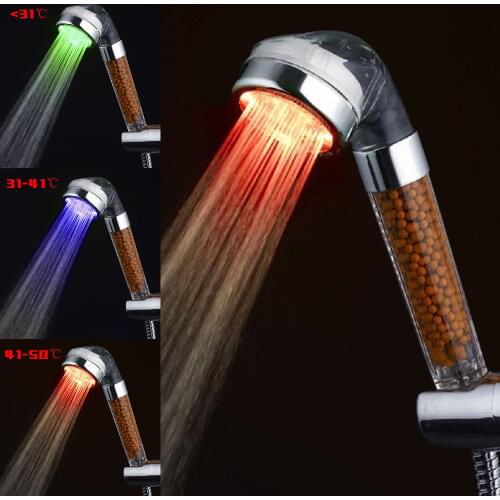 Hot Bathroom Shower SPA 3 Color LED Light shower water Temperature controlled visible showerhead mineral Filter Shower head Gift